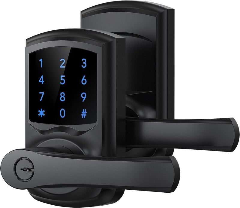Signstek Keyless Entry Door Lock with Handle, Digital Keypad Door Knob, Smart Electronic Lock with Code, Touchscreen, Auto-Locking, Matte Black - Image 1